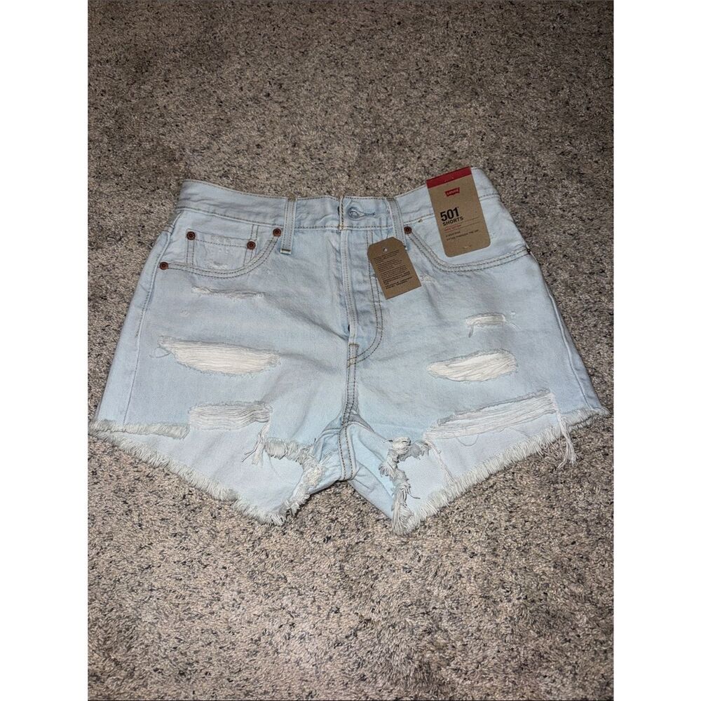 Levi's 501 Light Blue Distressed Denim Jean Shorts